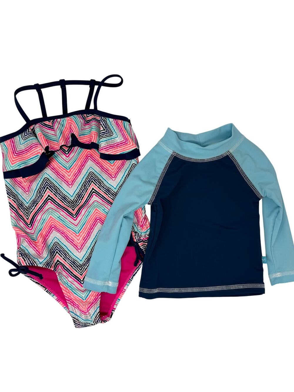 Limited Too Girls 5/6 One Piece Swimsuit & Rash Guard Top Set Pink Blue